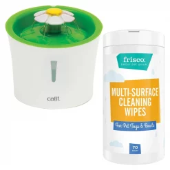 Catit||Frisco Catit Flower Plastic Fountain, 100-oz + Frisco Pet Toy & Bowl Cleaning Wipes